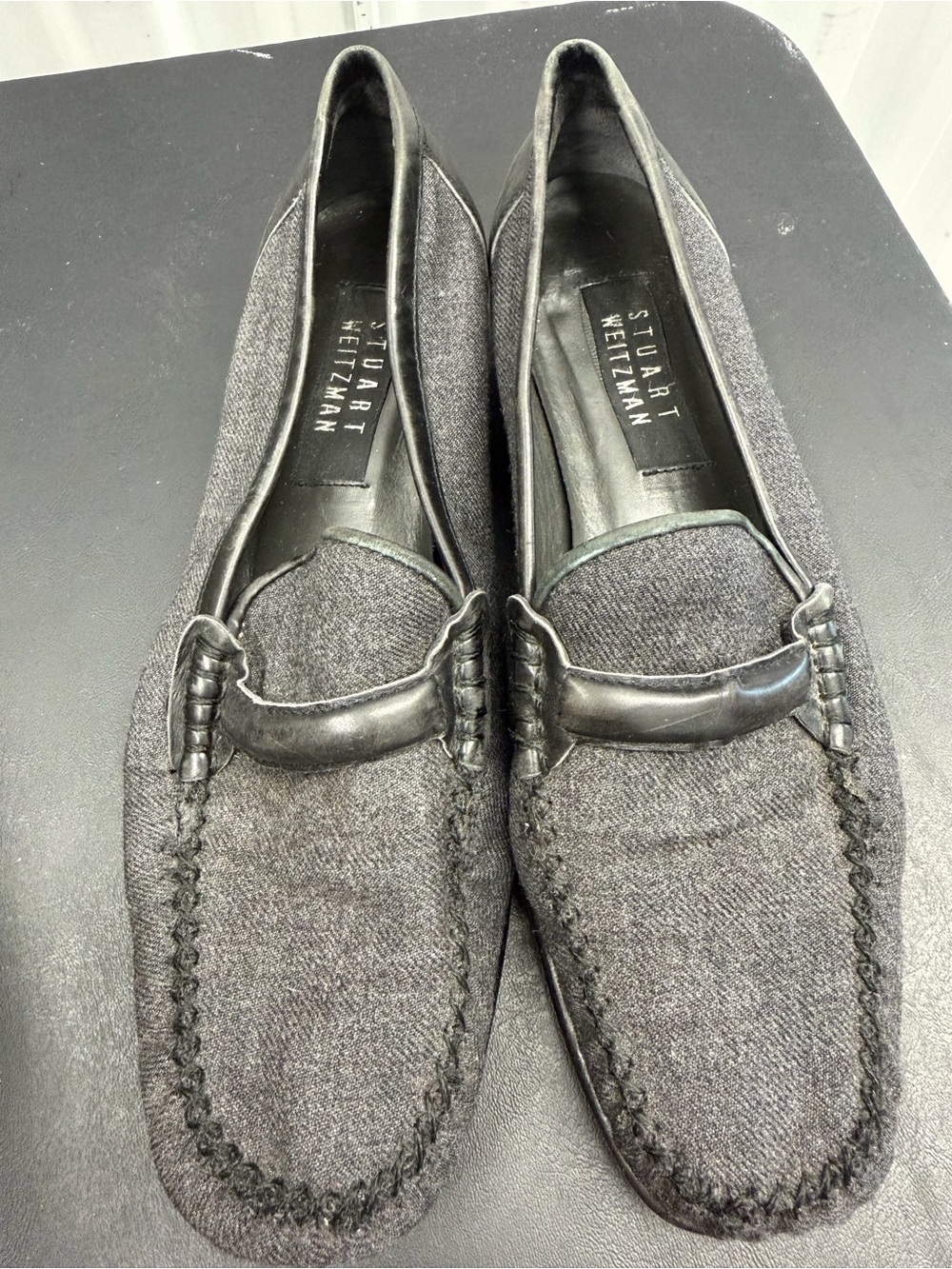 Stuart Weitzman Women’s Gray Loafers Black leather Trim Size 8